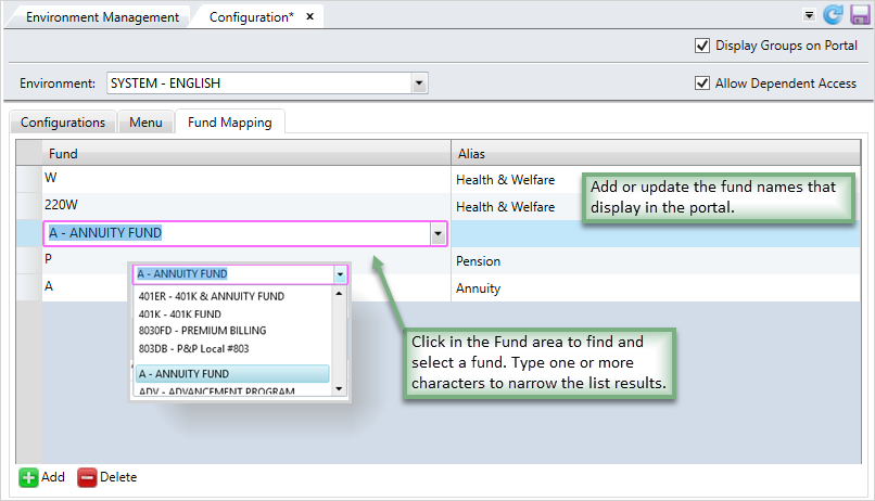 Fund Mapping Subtab